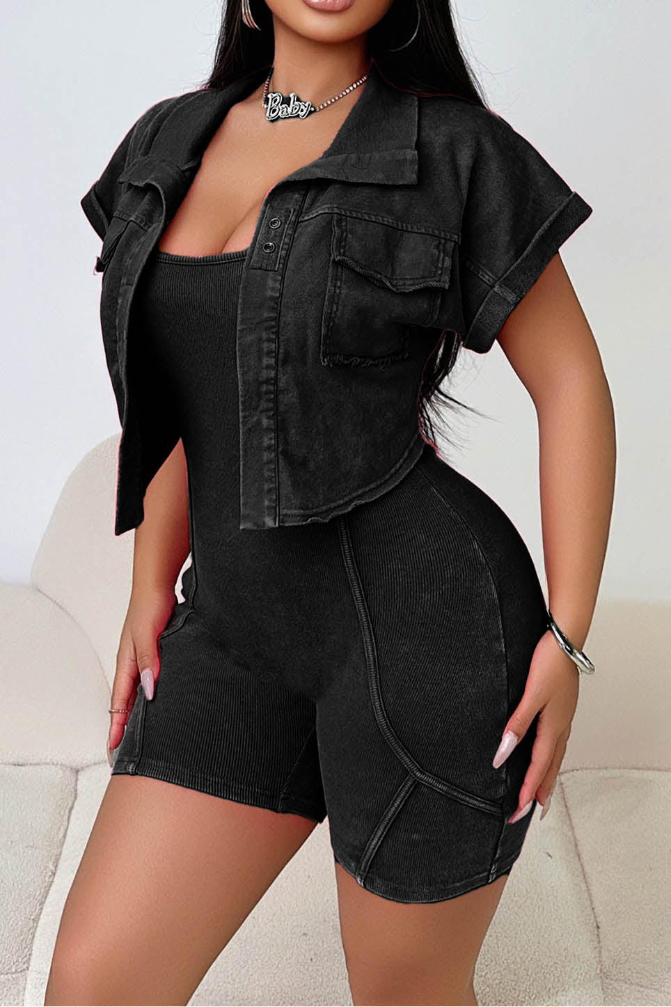 Vintage Washed Rompers & Jacket Set Lavish Daily