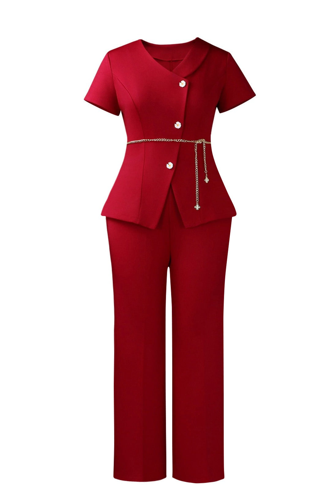 Short Sleeve Asymmetric Blazer Trouser Set Lavish Daily