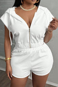 Solid Color Short Zip Hoodie & Shorts Set Lavish Daily