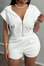 Solid Color Short Zip Hoodie & Shorts Set Lavish Daily