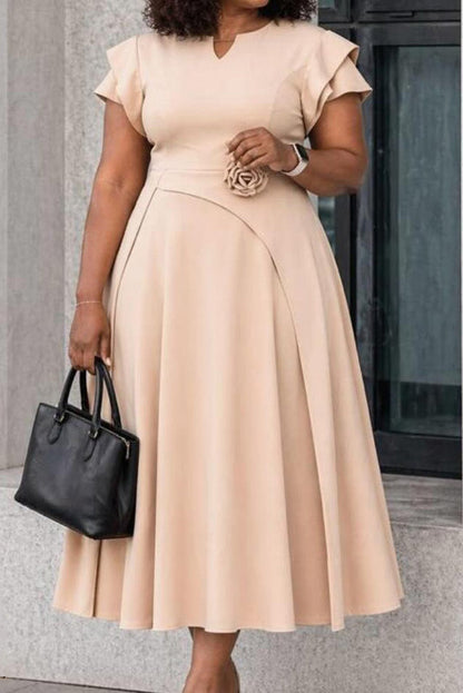 3D Floral Notched Neck A-Line Midi Dress Lavish Daily