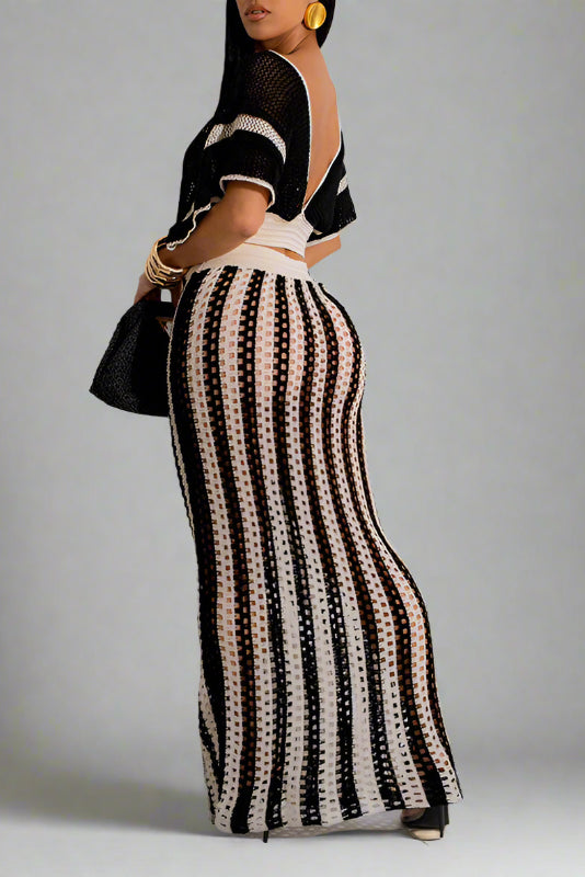 Stripe Knit Skirt Set Lavish Daily
