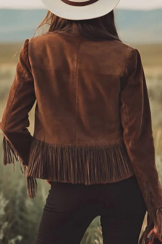 Lapel Long Sleeve Tassel Casual Jacket Lavish Daily