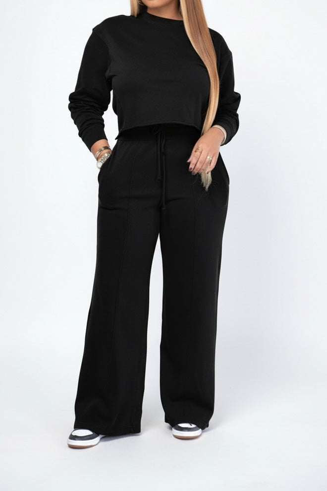 Cropped Sweatshirt and Wide Leg Tracksuit Lavish Daily