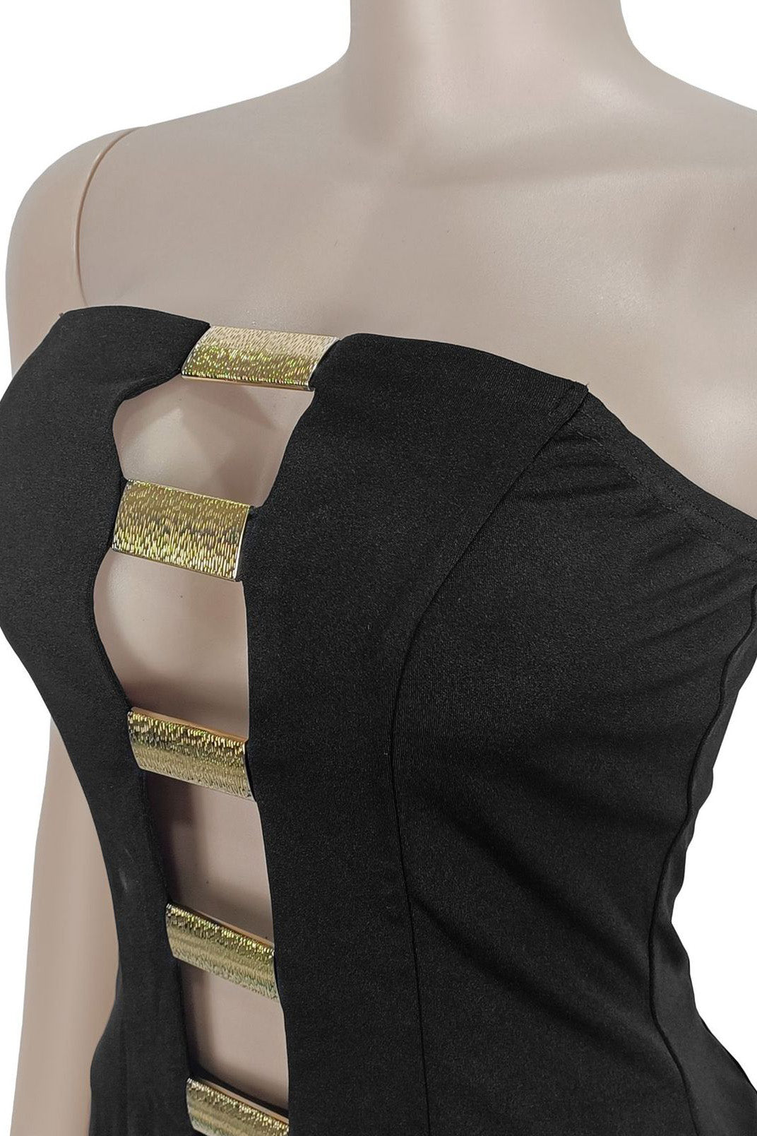 Strapless Gold Button Top & Fitted Pants Set Lavish Daily