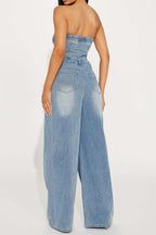 Strapless Slim Top Wide-Leg Denim Jumpsuit Lavish Daily
