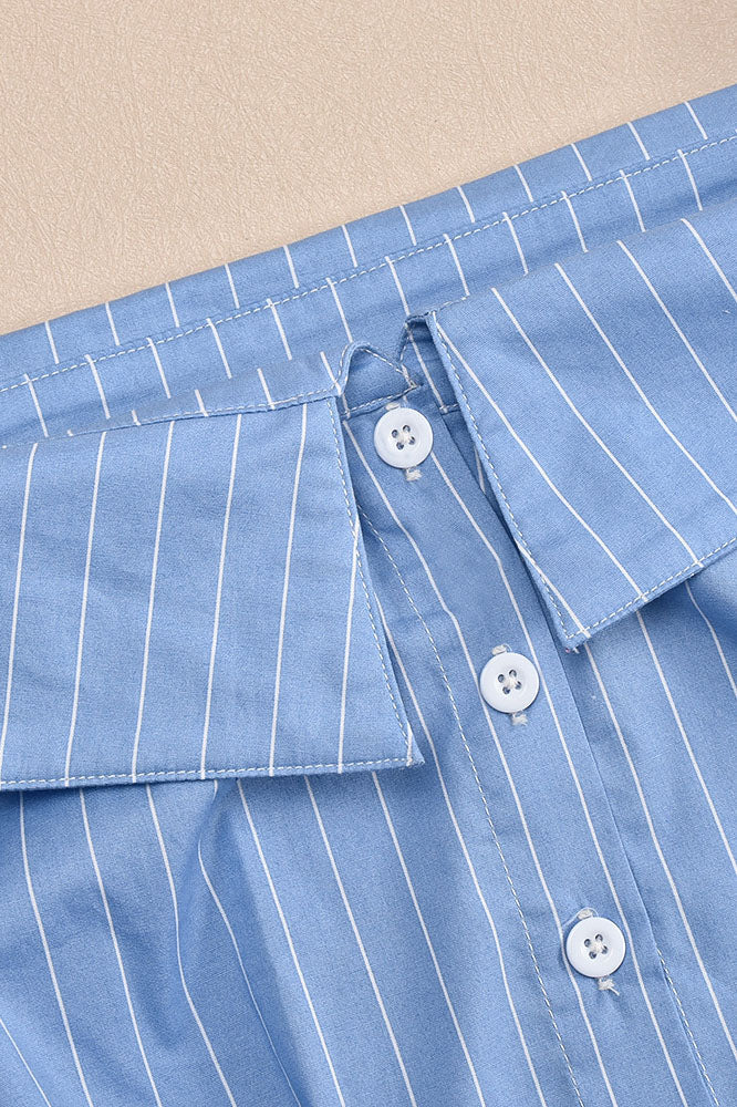 Striped Shoulder Button Down Shirt Lavish Daily