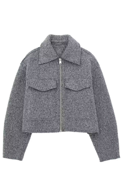 Tweed Cropped Zip Up Jacket Lavish Daily