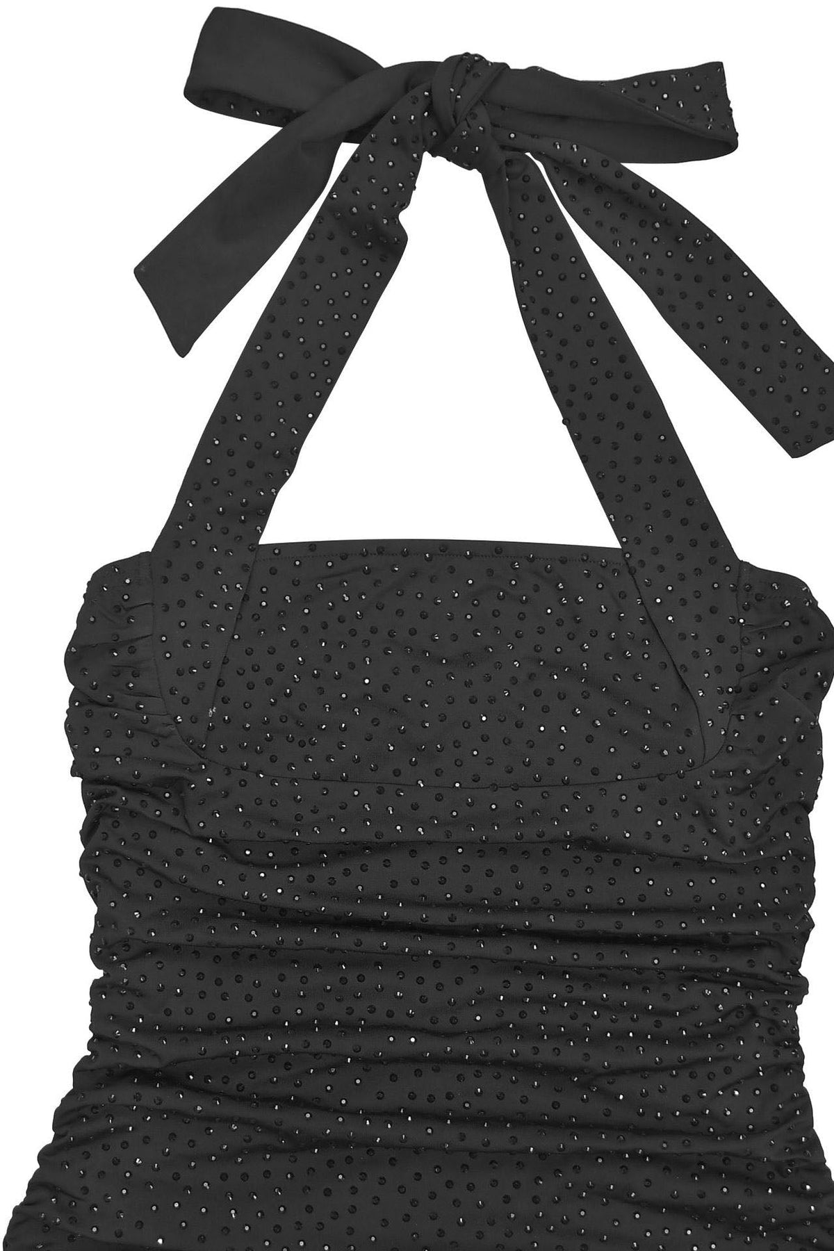 Rhinestone Ruched Halter Mini Dress Lavish Daily