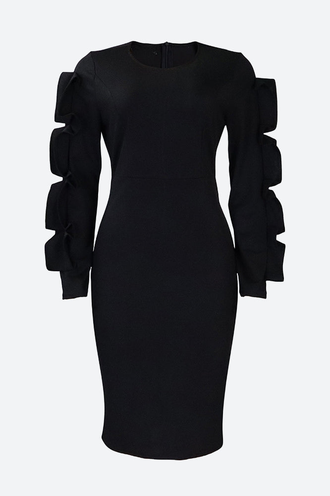 Ruffle Hem Solid Color Bodycon Dress Lavish Daily