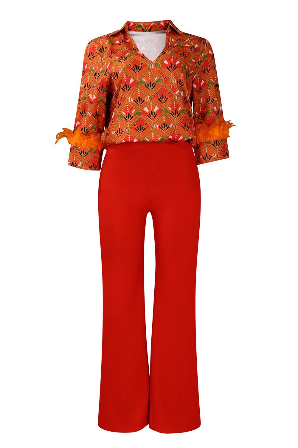 Printed Shirt & Wide Leg Pants Set Lavish Daily