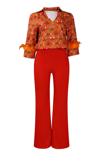 Printed Shirt & Wide Leg Pants Set Lavish Daily