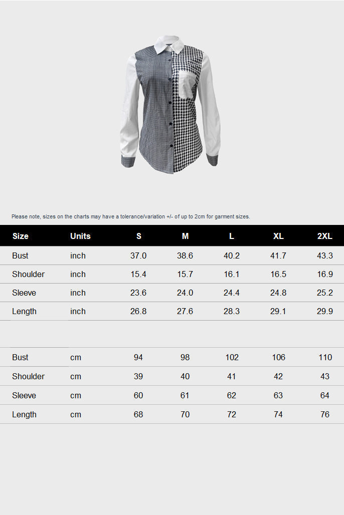 Houndstooth Plaid Button Down Shirt Blouse Lavish Daily