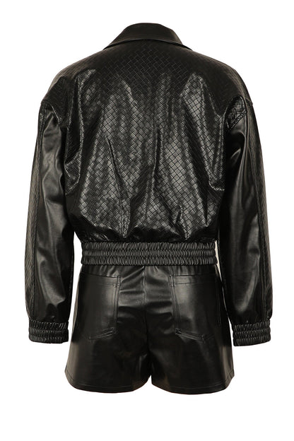 Woven Faux Leather Bomber Shorts Set Lavish Daily