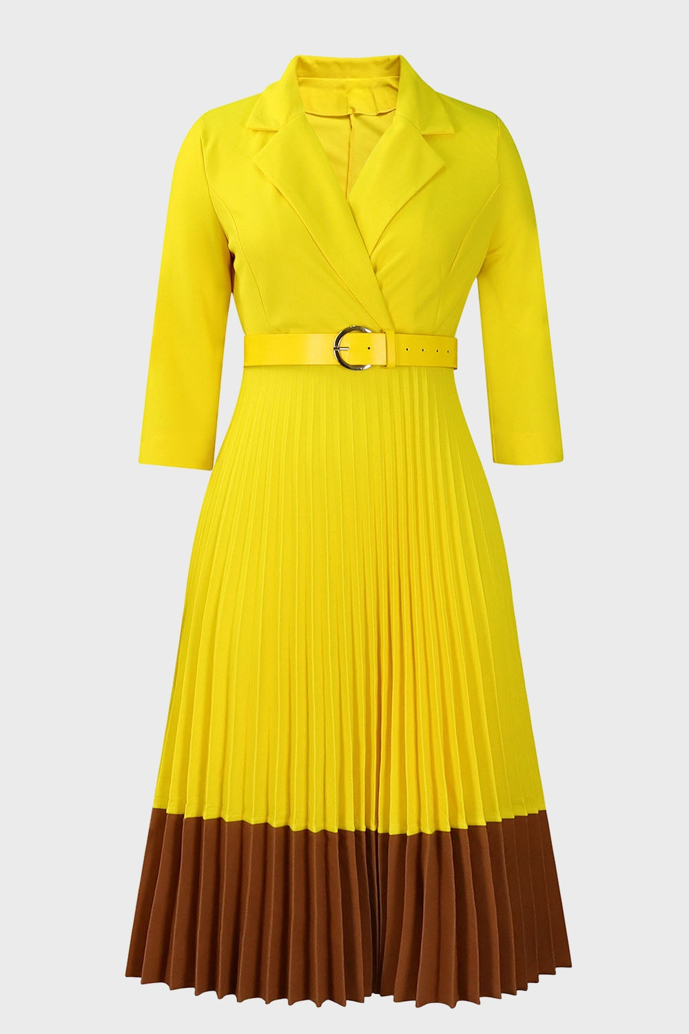 Two-Tone Belted Pleated Dress Lavish Daily