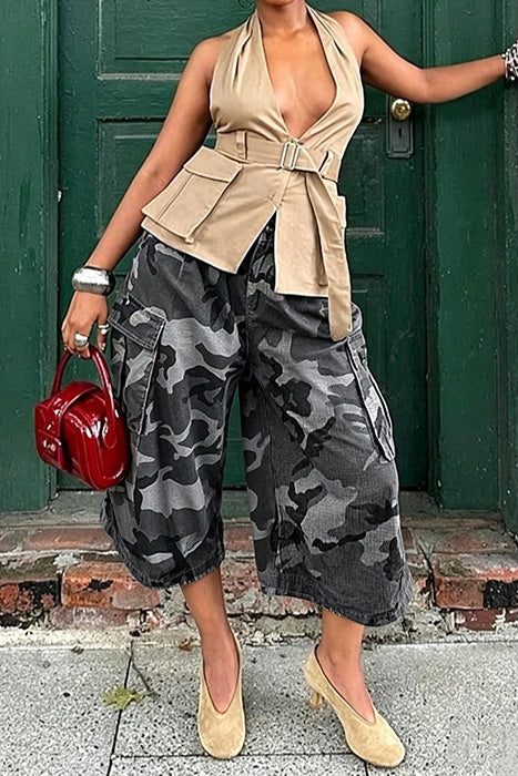 Camo Cargo Balloon Capri Pants Lavish Daily