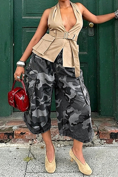 Camo Cargo Balloon Capri Pants Lavish Daily