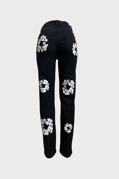 Flower Denim Jeans Lavish Daily