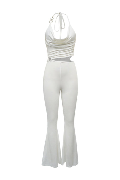 Cowl Neck Cutout Flared Jumpsuit Lavish Daily