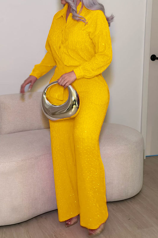 Textured Button-Down Shirt & Pants Set Lavish Daily