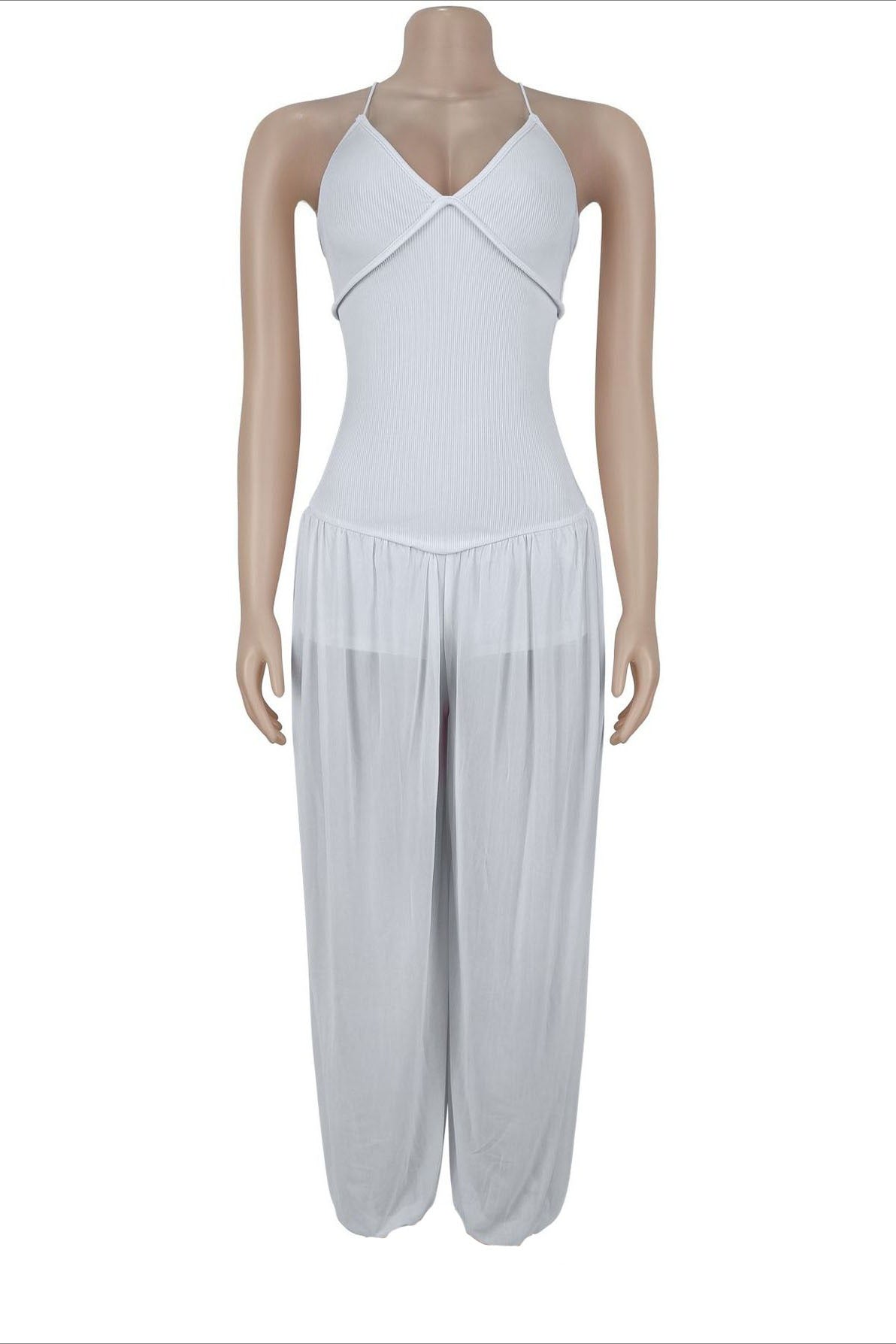 Sheer Lace-Up Wide Leg Jumpsuit Lavish Daily