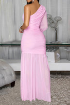 Single Shoulder Mesh Maxi Dress Lavish Daily