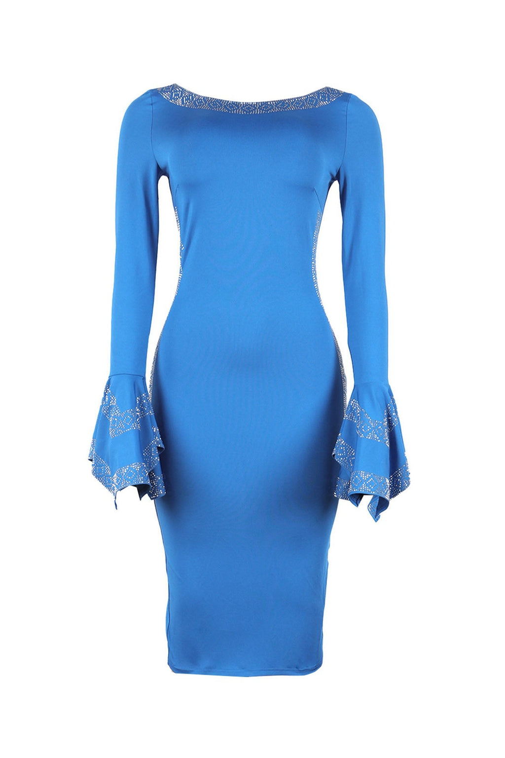 Rhinestone Stretchy Bodycon Backless Slit Dress Lavish Daily