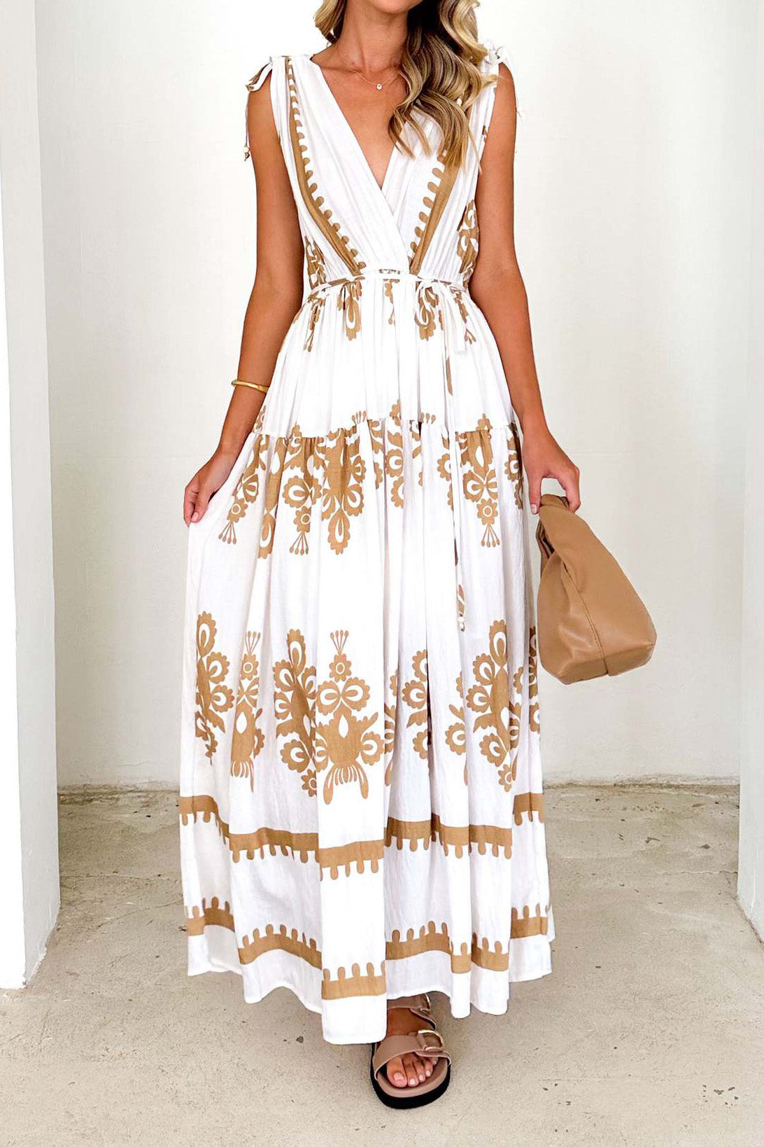 Bohemian Floral Print V-Neck Maxi Dress Lavish Daily