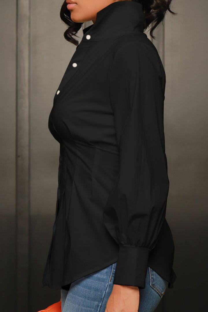 Collar Button Long Sleeve Blouse Lavish Daily