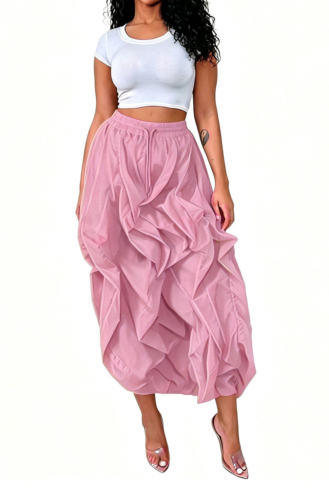 Cascading Ruffle Midi Skirt Lavish Daily