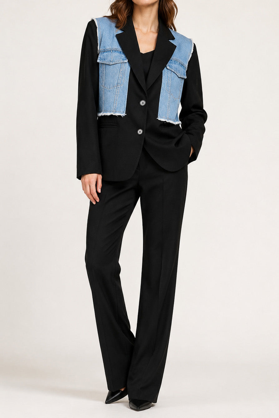 Faux Two-Piece Denim Blazer Lavish Daily