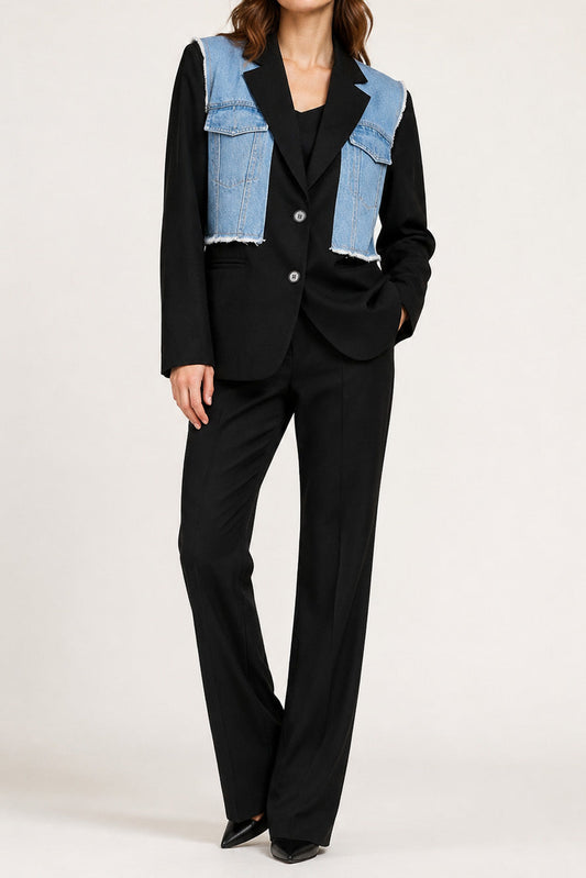 Faux Two-Piece Denim Blazer Lavish Daily