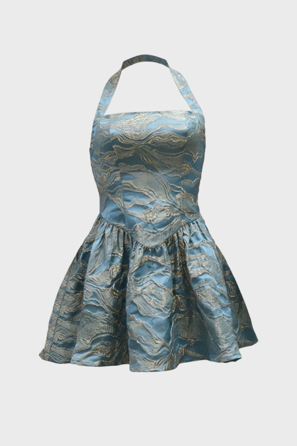 Jacquard Halter Mini Dress Lavish Daily