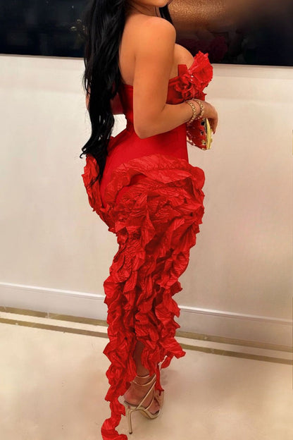 Strapless 3D Ruffle Asymmetrical Dress Lavish Daily