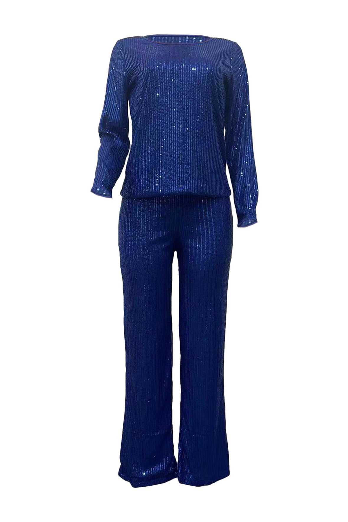 Sequin Round Neck Long Sleeve Top and Pants Set Lavish Daily
