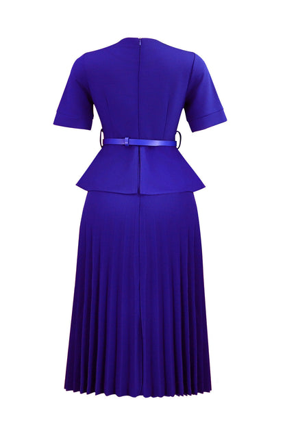 Mock 2-Piece Peplum Pleated Midi Dress Lavish Daily