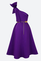 Single Shoulder Bow Detail Flare Midi Dress Lavish Daily