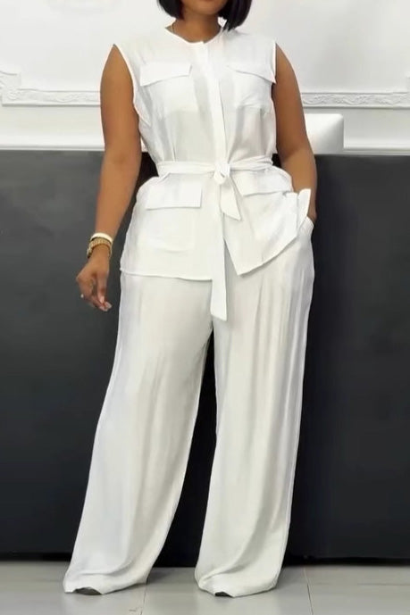 Sleeveless Tie Vest & Wide Leg Pants 2-Piece Set Lavish Daily
