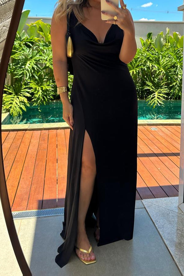 Cowl Neck Slit Maxi Dress Lavish Daily