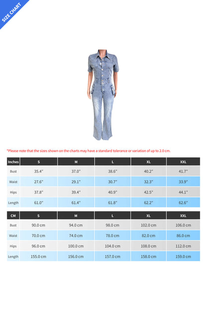 Turndown Collar Denim Jumpsuit Lavish Daily