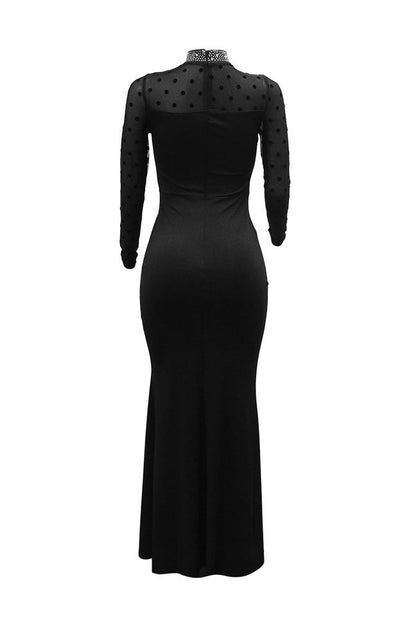 Rhinestone Mesh Sleeve Mermaid Maxi Dress Lavish Daily