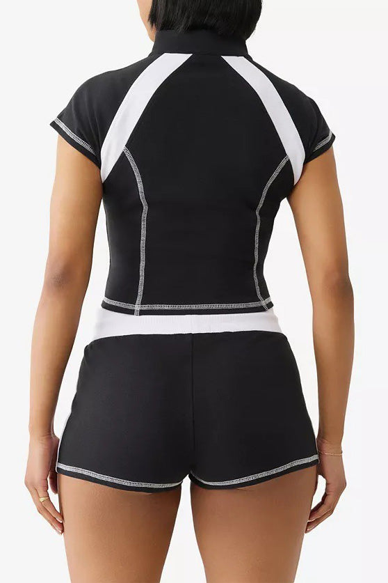 Casual Short Sleeve Zip Up Activewear Set Lavish Daily