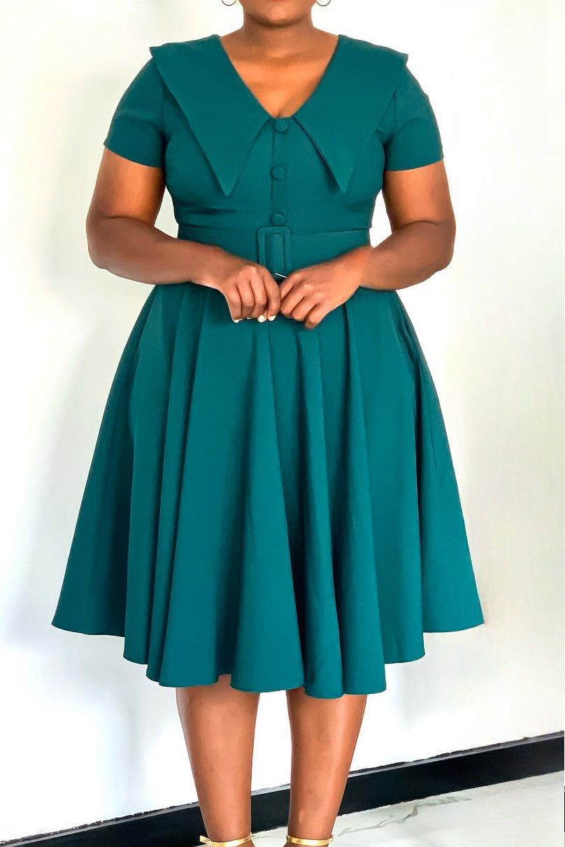 Short Sleeve Fit & Flare Stretch Dress Lavish Daily