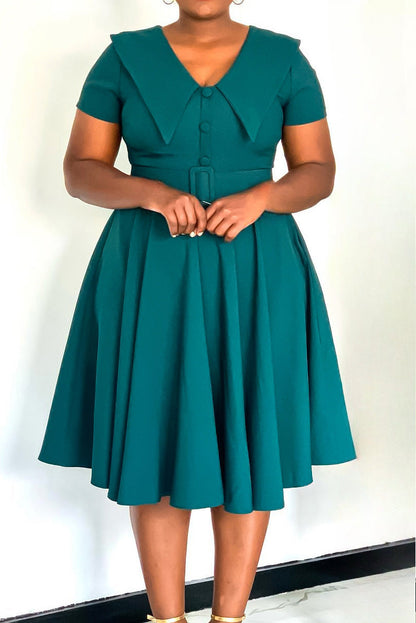 Short Sleeve Fit & Flare Stretch Dress Lavish Daily