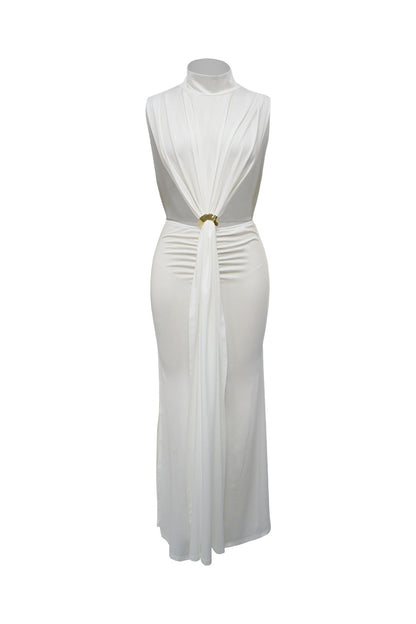 Mock Neck Cutout Ruched Maxi Dress Lavish Daily
