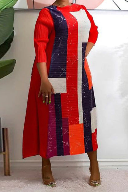 Abstract Print Pleated A Line Midi Dress Lavish Daily