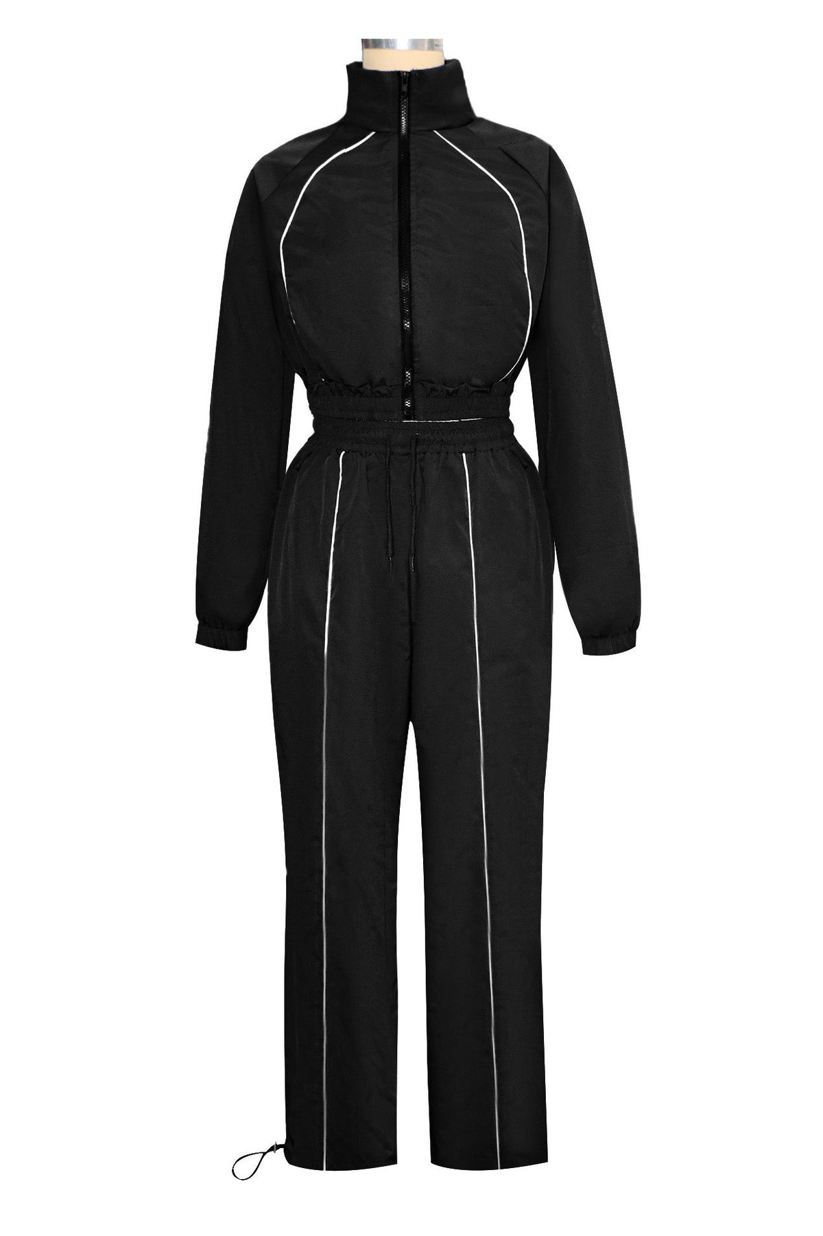 Zip-Front Piped Top & Wide-Leg Pants Set Lavish Daily