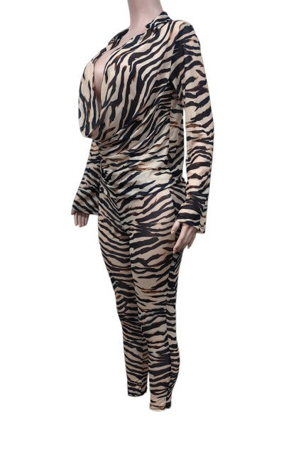 Animal Print Plunge Top & Pants Set LavishDaily