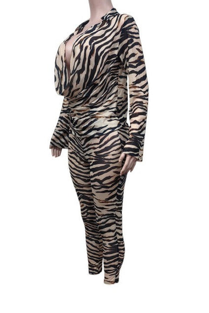 Animal Print Plunge Top & Pants Set LavishDaily