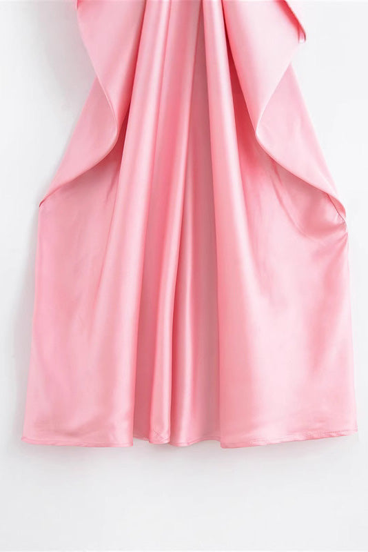 Long Satin Volume V-Neck Dress Lavish Daily